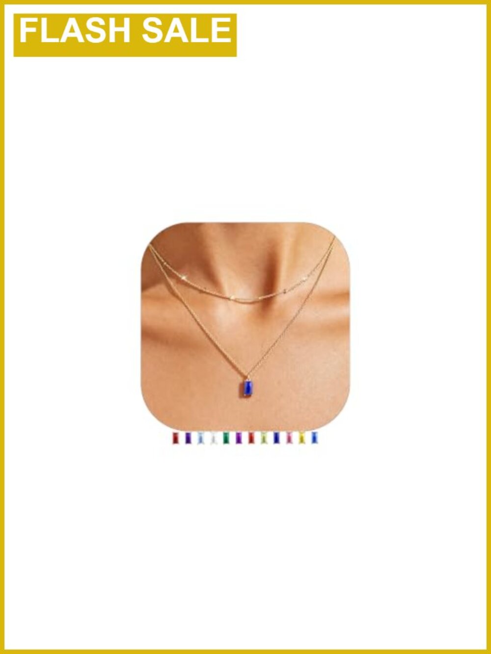 Dainty Layered Birthstone Necklace 14k Gold Plated CZ Women's Jewelry